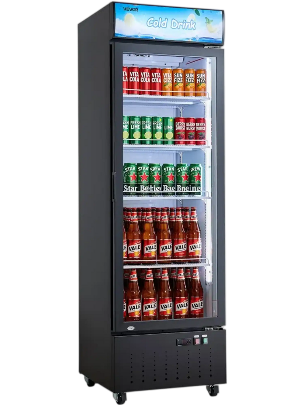 VEVOR Commercial Merchandiser Refrigerator, 12.7 Cu.Ft / 360 L Glass Door Display Refrigerator, Upright Beverage Cooler with Customizable Lightbox, 4 Adjustable Shelves & Soft LED Light for Home Shops