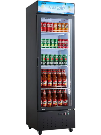 VEVOR Commercial Merchandiser Refrigerator, 12.7 Cu.Ft / 360 L Glass Door Display Refrigerator, Upright Beverage Cooler with Customizable Lightbox, 4 Adjustable Shelves & Soft LED Light for Home Shops