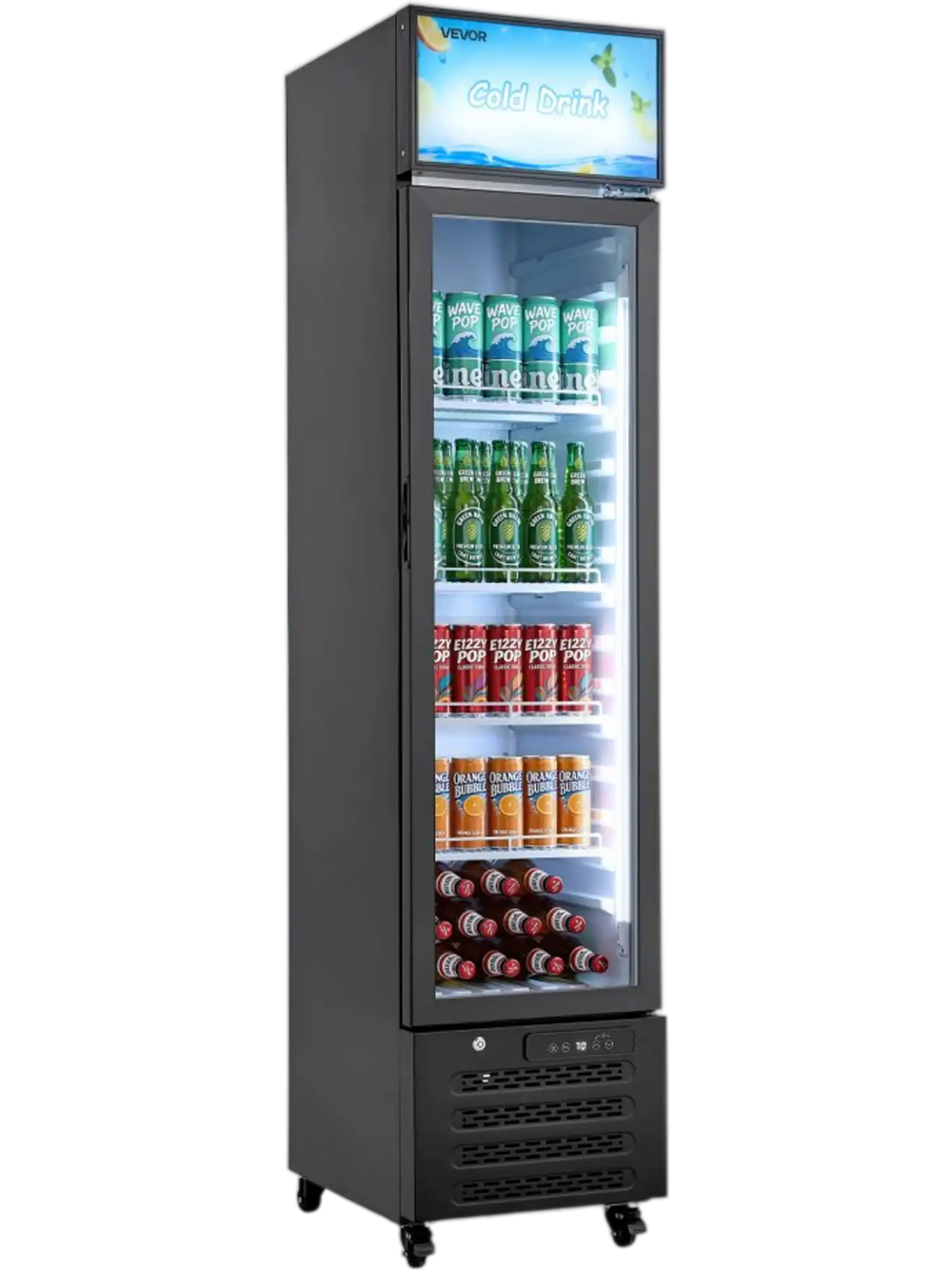 VEVOR Commercial Merchandiser Refrigerator, 7.5 Cu.Ft / 213 L Glass Door Display Refrigerator, Upright Beverage Cooler with Customizable Lightbox, 4 Adjustable Shelves & Soft LED Light for Homes Shops