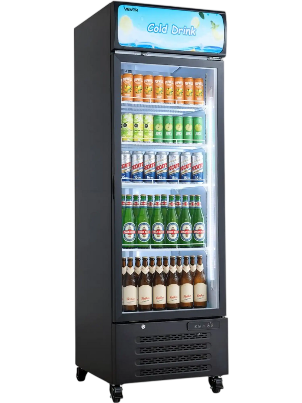 VEVOR Commercial Merchandiser Refrigerator, 15.9 Cu.Ft / 450 L Glass Door Display Refrigerator, Upright Beverage Cooler with Customizable Lightbox, 4 Adjustable Shelves & Soft LED Light for Home Shops