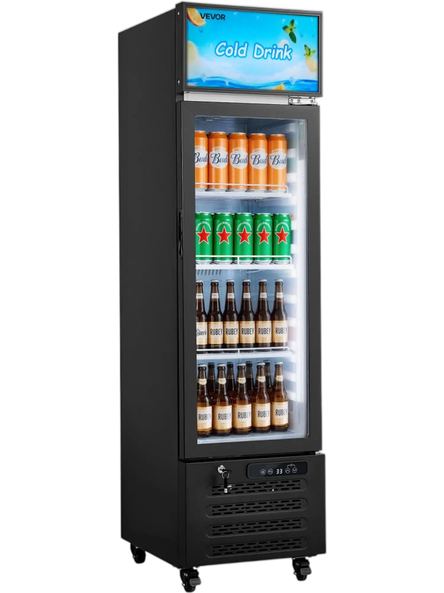 Vevor Merchandiser Refrigerator 6.1 Cu. Ft. Glass Door Beverage Cooler with Lightbox New