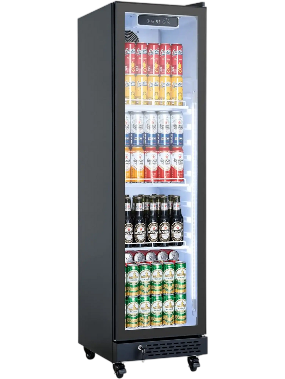 VEVOR Commercial Merchandiser Refrigerator, 6.9 Cu.Ft / 195L Glass Door Display Refrigerator, Upright Beverage Cooler Fridge with 4 Adjustable Shelves, Soft LED Light & Casters for Homes Shops Bars