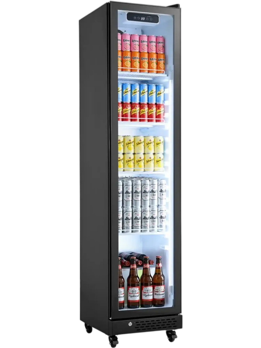 VEVOR Commercial Merchandiser Refrigerator, 8.3 Cu.Ft / 235 L Glass Door Display Refrigerator, Upright Beverage Cooler Fridge with 5 Adjustable Shelves, Soft LED Light & Casters for Homes Shops Bars