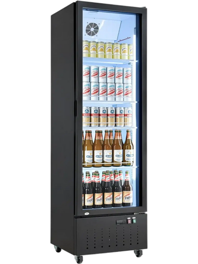 VEVOR Commercial Merchandiser Refrigerator, 12.7 Cu.Ft / 360 L Glass Door Display Refrigerator, Upright Beverage Cooler Fridge with 4 Adjustable Shelves, Soft LED Light & Casters for Homes Shops Bars
