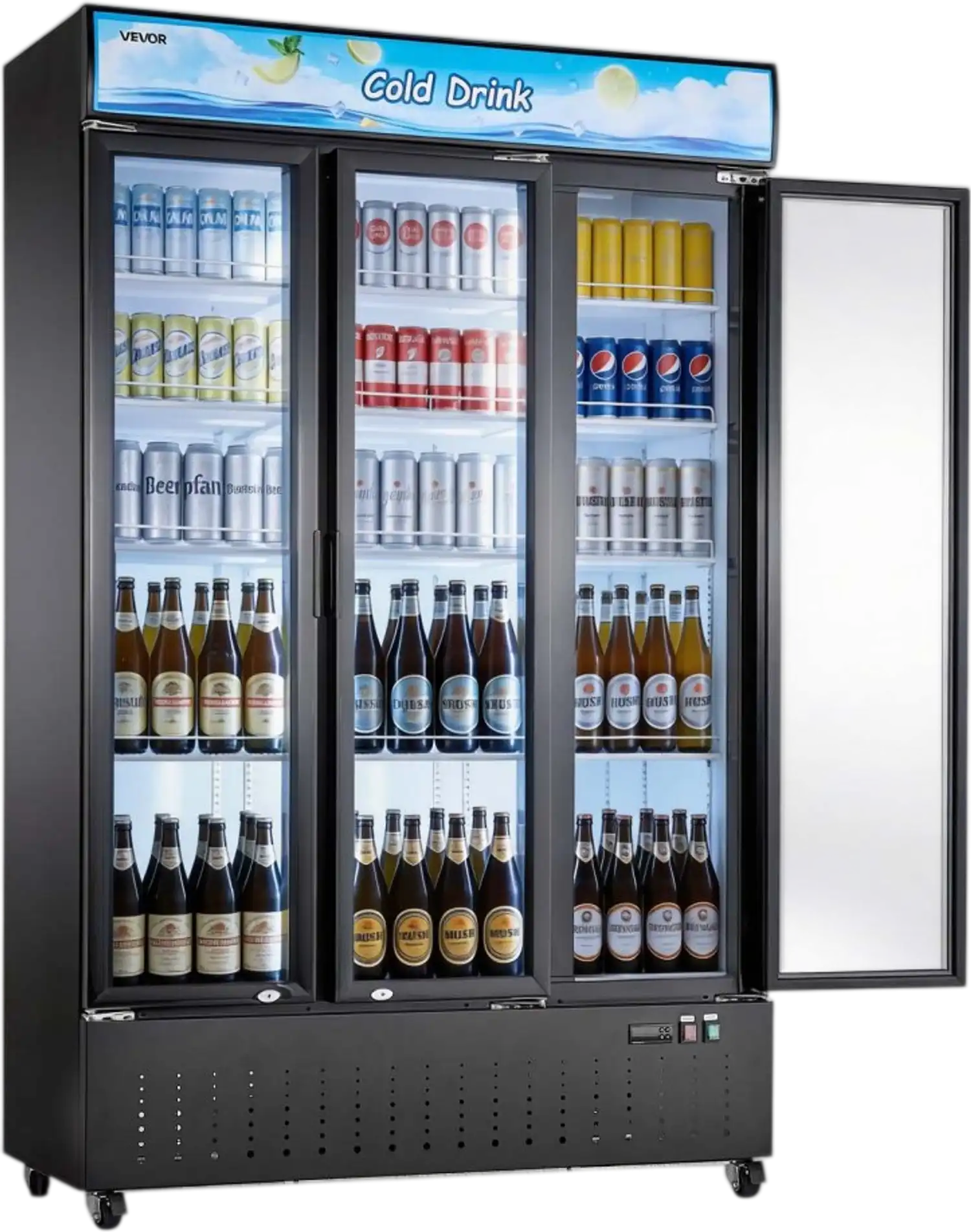 Vevor Merchandiser Refrigerator 26.8 Cu. Ft. 3-Door Upright Beverage Cooler Display Refrigerator New