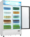 VEVOR Commercial Merchandiser Refrigerator, 35.3 Cu.Ft / 1000L Upright Beverage Cooler, 2 Glass Door Display Refrigerator with Customizable Lightbox, 8 Adjustable Shelves, Soft LED Lighting & Casters