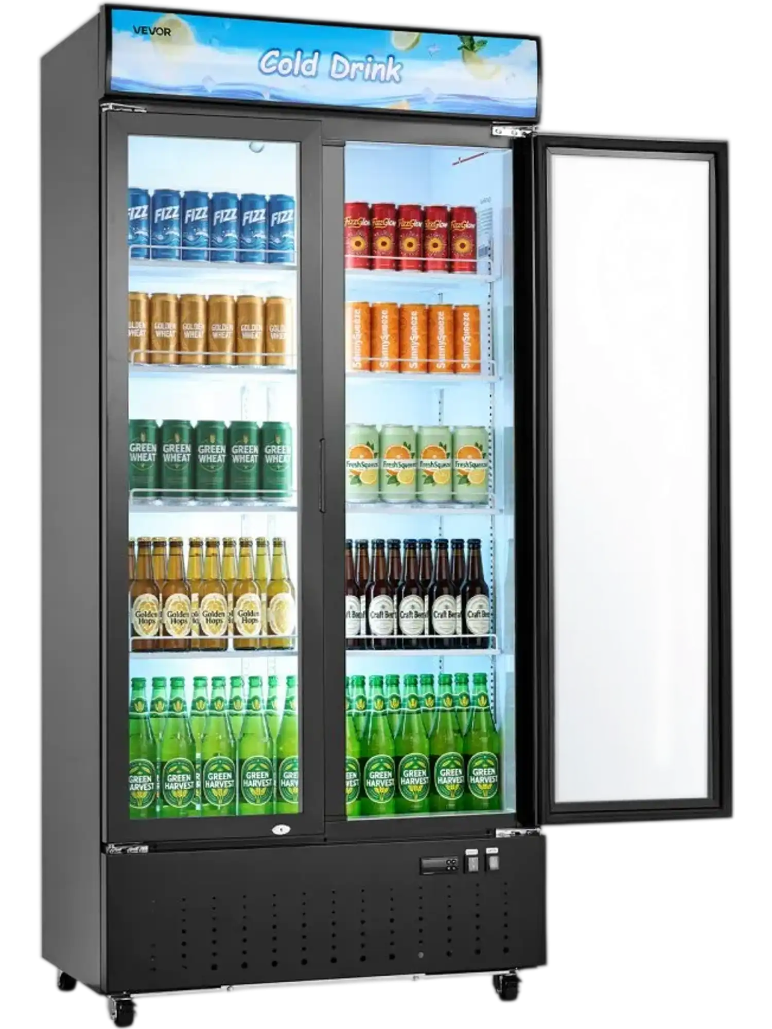 Vevor Commercial Merchandiser Refrigerator 20.8 cu. ft. 2-Door Upright Beverage Cooler with Customizable Lightbox New