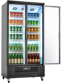 VEVOR Commercial Merchandiser Refrigerator, 24.9 Cu.Ft / 705L Upright Beverage Cooler, 2 Glass Door Display Refrigerator with 5 Adjustable Shelves, Soft LED Light & Casters for Bars Shops Supermarkets