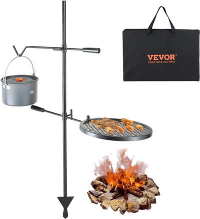 VEVOR Swivel Campfire Grill, Fire Pit Grill Grate over Fire Pits, Heavy Duty Steel Grill Grates, 360° Adjustable Open Fire Outdoor Cooking Equipment, Portable Camp Fire Racks for Camping Outdoor BBQ