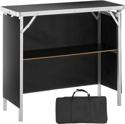 VEVOR Folding Portable Bar Table, Tradeshow Podium Table for Indoor, Outdoor, Party, Picnic, Exhibition, Includes Carrying Case, Storage Shelf and  Black Skirt, 38.39