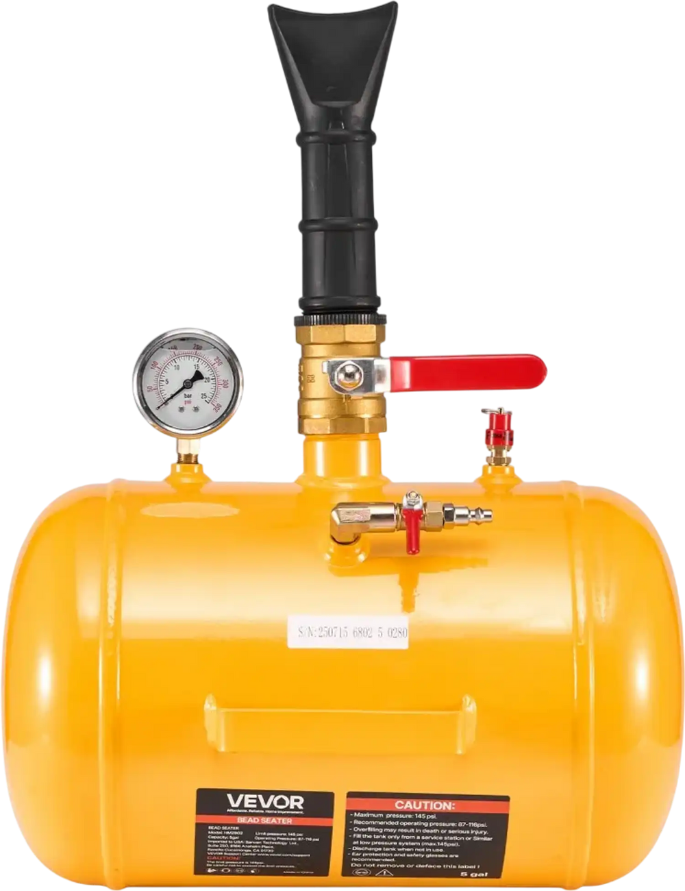 VEVOR Air Tire Bead Seater, 5 Gal / 18.9 L, Heavy Duty Tire Bead Blaster Tool, 87-116 PSI Operating Pressure, Air Trigger Seating Inflator for Pickup, Truck, ATV, Jeep, Van, Lawn Tractor, RV, Yellow