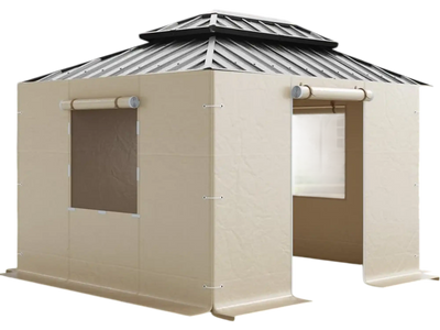 VEVOR Gazebo Sidewall Fits 10 x 10 ft Gazebos, 4-Panel Winter Cover Side Walls for Hardtop Gazebo, High-Density PE Material, All Weather Outdoor Cover with Mesh Windows, Gazebos not Included