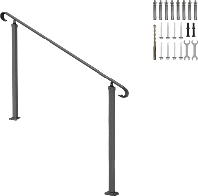 VEVOR Handrails for Outdoor Steps, Fit 3-5 Steps Outdoor Stair Railing, Wrought Iron Handrail, Flexible Front Porch Hand Rail, Black Transitional Hand railings for Concrete Steps or Wooden Stairs