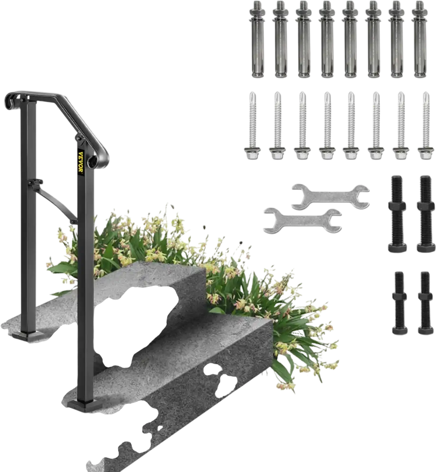 Vevor Handrail Outdoor Stair Railing for 1 or 2 Steps Black New
