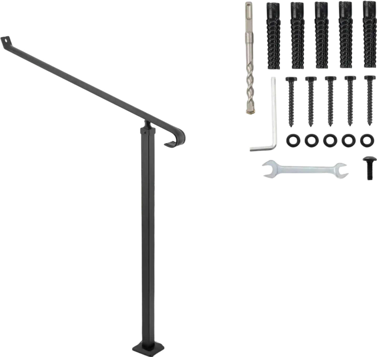 Vevor Handrail Outdoor Steps Wrought Iron Stair Railing Black New