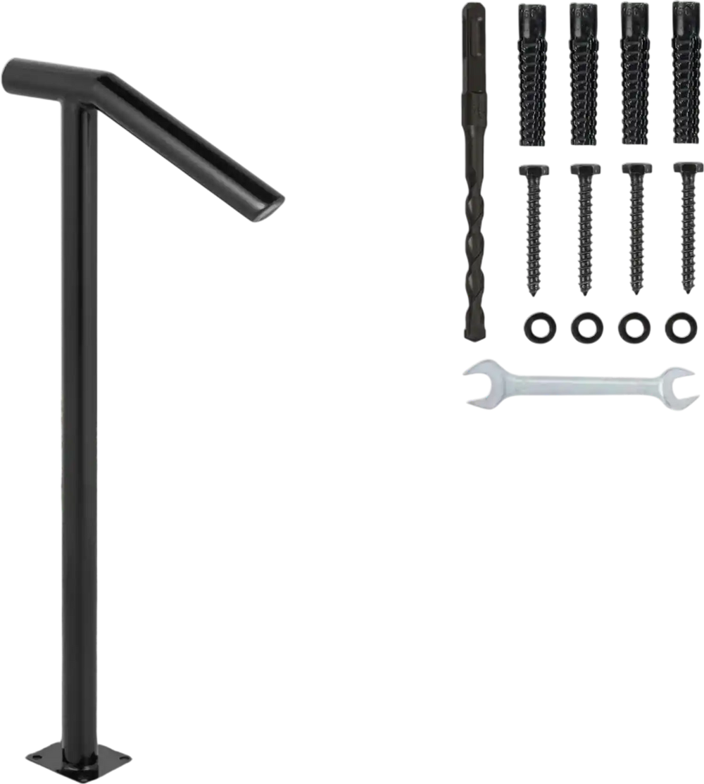 VEVOR Single Post 1-2, Black Steel Railing 441LBS Capacity Baking Varnish Iron Stairs Stylish Handrails for Outdoor Steps with Expansion Bolts & Drill Bit