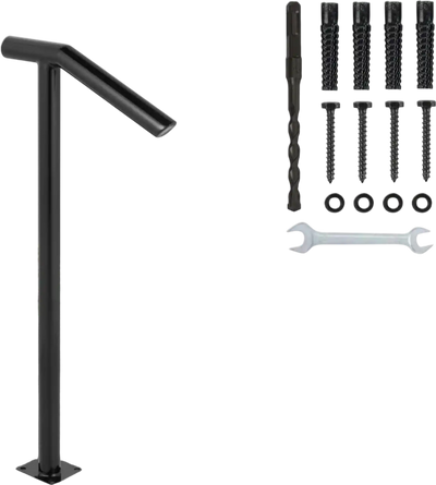 VEVOR Single Post 1-2, Black Steel Railing 441LBS Capacity Baking Varnish Iron Stairs Stylish Handrails for Outdoor Steps with Expansion Bolts & Drill Bit
