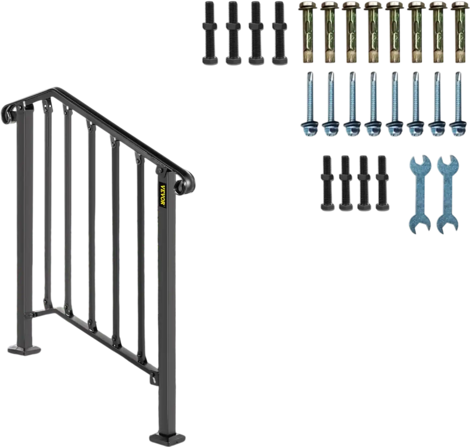 Vevor Handrail Outdoor Stair Railing for 2 or 3 Steps Black New