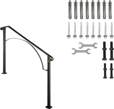 VEVOR Handrails for Outdoor Steps, Fit 3 or 4 Steps Outdoor Stair Railing, Arch#3 Wrought Iron Handrail, Flexible Porch Railing, Black Transitional Handrails for Concrete Steps or Wooden Stairs