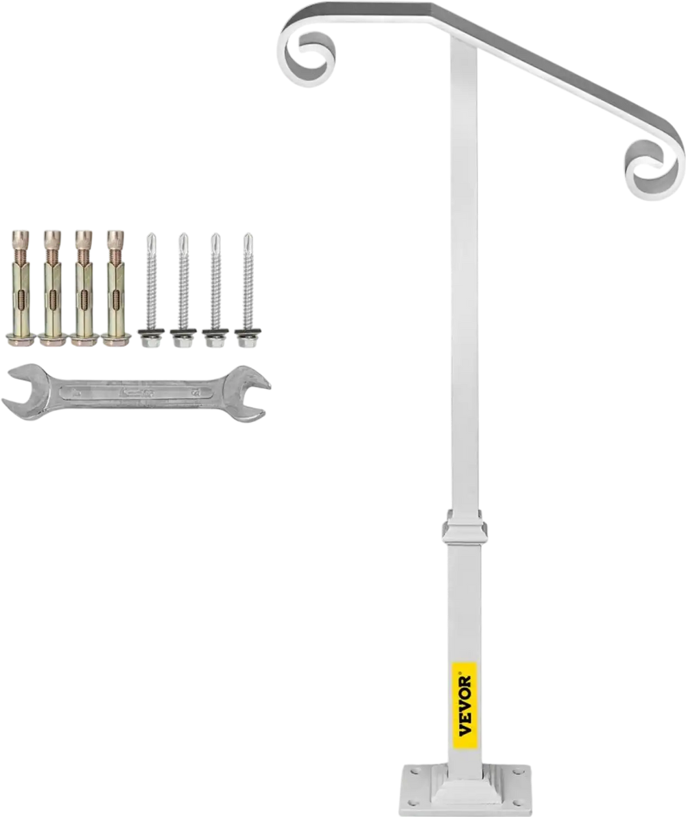 VEVOR Single Post Handrail White Wrought Iron Post Mount Step Grab Supports Fits 1 or 2 Steps Grab Rail Single Post Railing