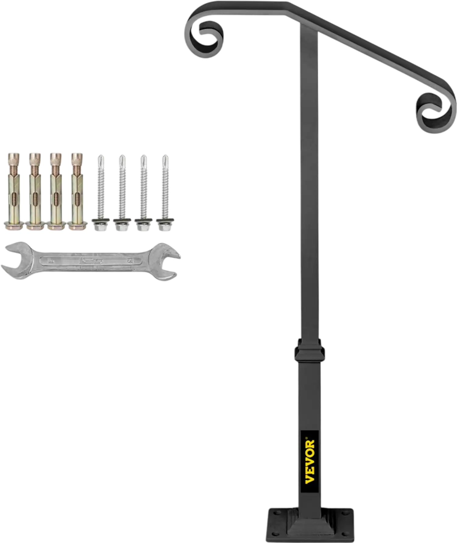 Vevor Handrail Outdoor Stair Railing for 1 or 2 Steps Gray Wrought Iron Single Post New