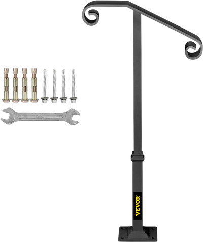 Vevor Handrail Outdoor Stair Railing for 1 or 2 Steps Gray Wrought Iron Single Post New
