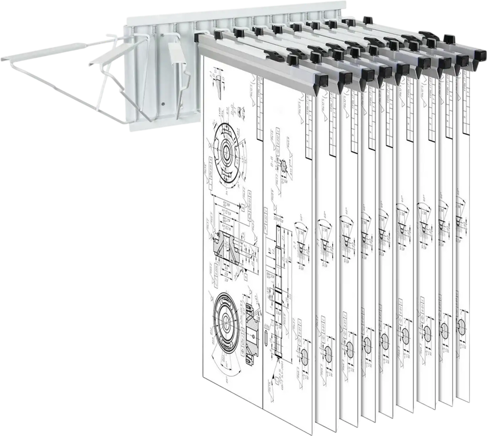 VEVOR Wall Mount Blueprint Storage Rack – Holds up to 1200 Blueprints, Hanging Blueprint Holder with 12 Pivot Brackets, for 24", 30", 36", or 42" Clamps(Rack Only Without Clamps)- Heavy Duty(240lbs)