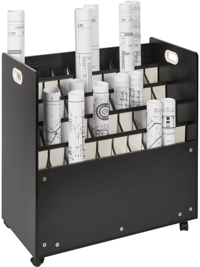 Vevor Blueprint Storage Rack Mobile 50-Slot Wooden Roll File Organizer Cart New