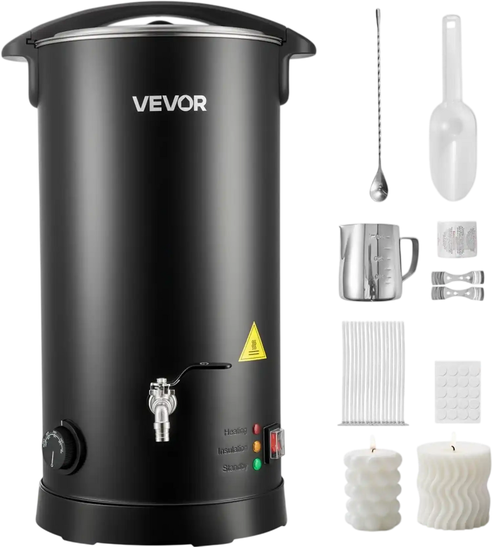 VEVOR Wax Melter for Candle Making, 15.9 Qts, Fast and Even Heating, with Easy Pour Spout and Temperature Control, Hourglass Base for Non-Stick Smooth Flow, Wax Melting Pot for Making Candles Soaps