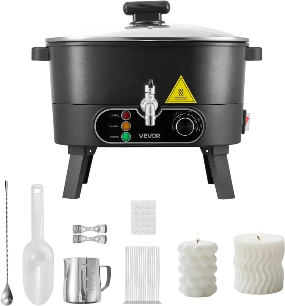 VEVOR Wax Melter for Candle Making, 6.3 Qts, Fast and Even Heating, with Easy Pour Spout and Temperature Control, Grooved Base for Non-Stick and Smooth Flow, Wax Melting Pot for Making Candles Soaps