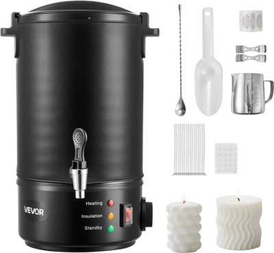 VEVOR Wax Melter for Candle Making, 8.5 Qts, Fast and Even Heating, with Easy Pour Spout and Temperature Control, Grooved Base for Non-Stick and Smooth Flow, Wax Melting Pot for Making Candles Soaps