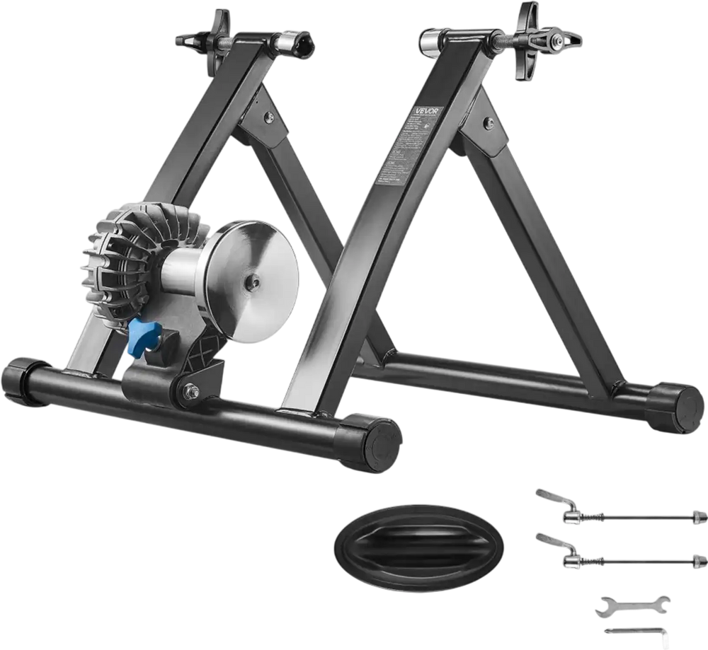 VEVOR Bike Trainer, 26-29 Inch & 700C Wheels, Foldable Fluid Bicycle Stationary Trainer Stand for Indoor Exercise Riding with Quick Release Skewer & Front Wheel Riser Block, Fits Road Bikes, Black