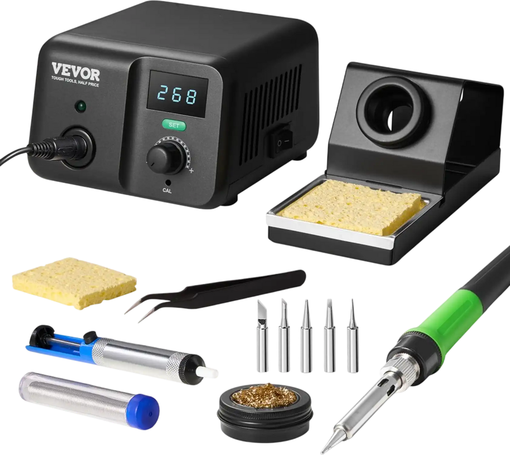 VEVOR Soldering Iron Station, 70W Digital Display Soldering Station Kit, 122°F- 932°F Temp Control & Built-in Transformer, Auto Standby & Sleep Mode, with 5 Soldering Tips, 10g Solder Wire, Tweezers