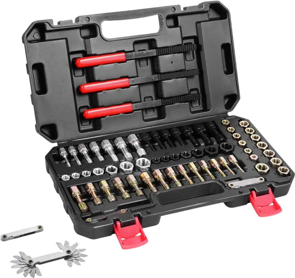 VEVOR 61-Piece Thread Chaser Set, UNC UNF and Metric Thread Restorer Tool, Rethreading Tool Kit with 28 Taps 28 Dies 3 Thread Files Storage Case, Heat Treated Steel, for Mechanics DIY Enthusiasts