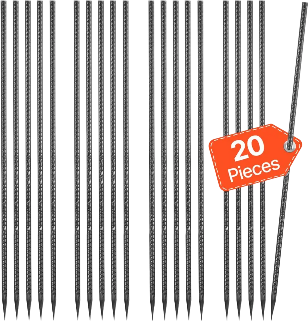 VEVOR Rebar Stakes, 24-Inch, Heavy-Duty 0.47 in Diameter, Straight Galvanized Steel Ground Anchors with Chisel Point End & Rust-Resistant Coating, for Gardening Support, Fence, Camping Tents (20-Pack)