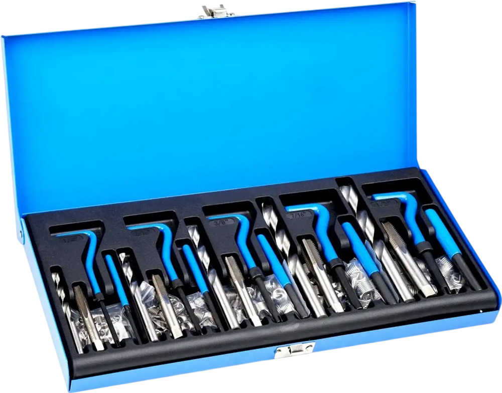 VEVOR Helicoil Thread Repair Kit, 131-Piece SAE HSS Drill Helicoil Repair Kit, 1/4" 5/16" 3/8" 7/16" 1/2"UNC Rethreading Tool Kit with Drill Bits Thread Inserts Taps Breakoff Installation Tools