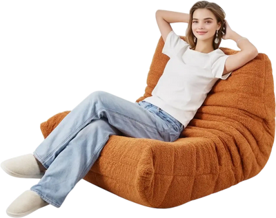 Vevor Bean Bag Chair L-Shaped Memory Foam Chair with Soft Armrests and Storage Pocket Brown New