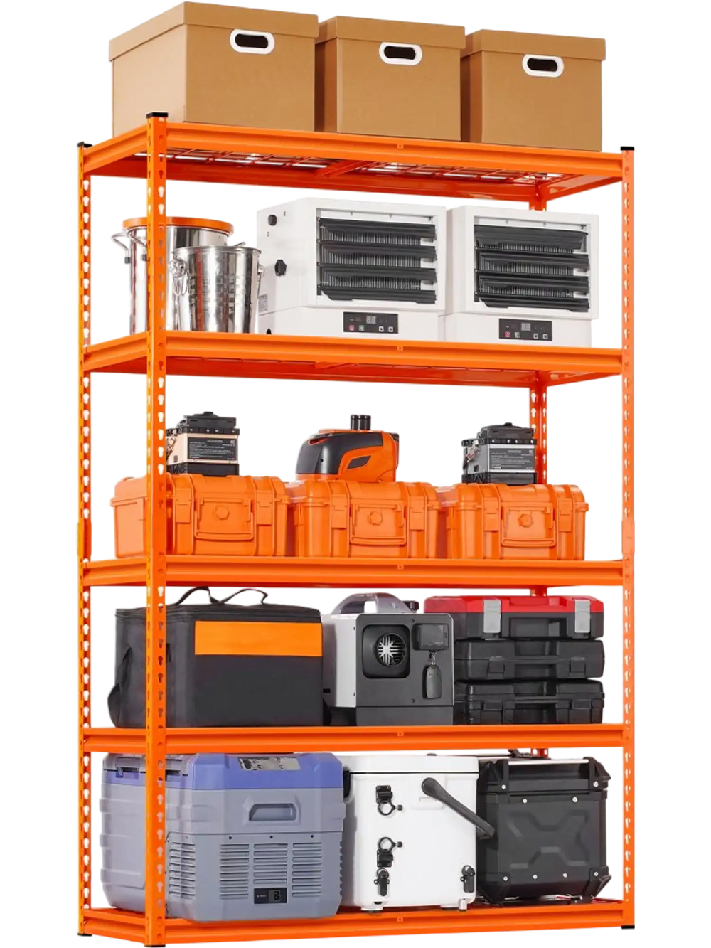 VEVOR Storage Shelves, 2500 lbs, 5 Tier Heavy Duty Garage Shelving, 18" D x 48" W x 72" H Adjustable Metal Shelves for Industrial Shelving Unit Utility Shelf, for Kitchen, Warehouse, Basement, Orange