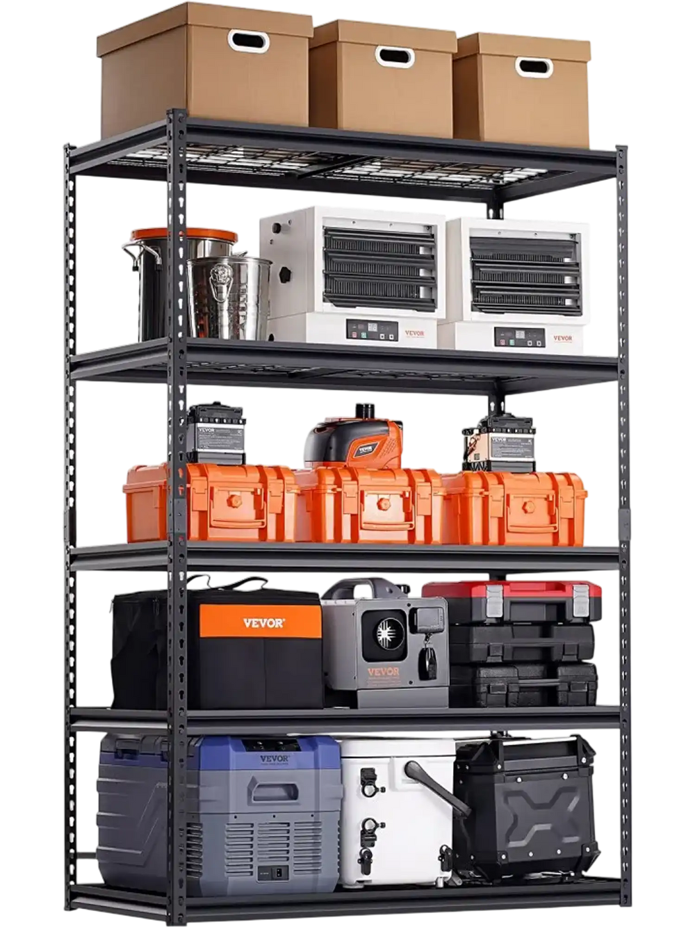 VEVOR Storage Shelves, 3000 lbs, 5 Tier Heavy Duty Garage Shelving, 24" D x 48" W x 72" H Adjustable Metal Shelves for Industrial Shelving Unit Utility Shelf, for Kitchen, Warehouse, Basement, Black