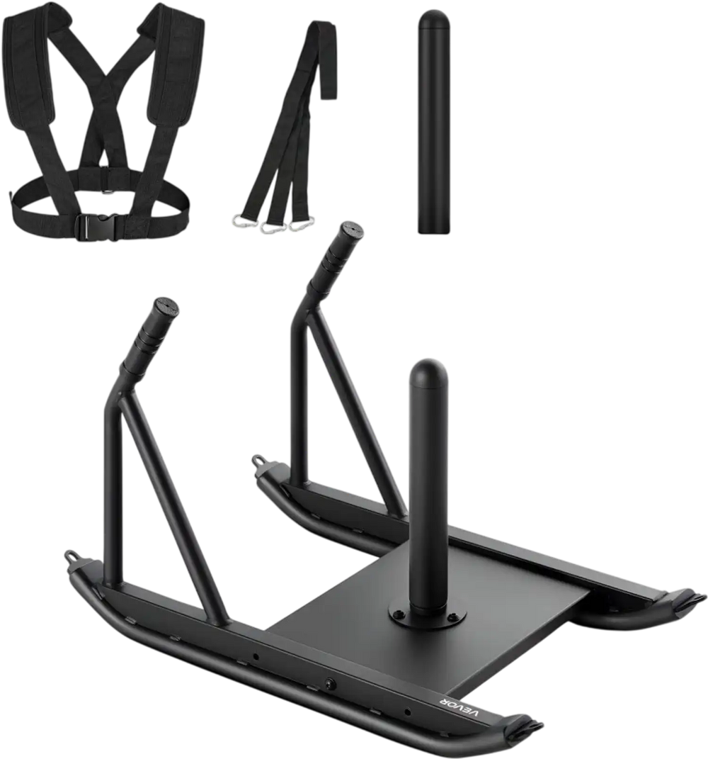 VEVOR Weight Sled, Steel Power Sled, Fitness Strength Training Sleds for Athletic Exercise Speed Improvement, Workout Fitness Equipment with Handle, Compatible with 1/2 in Weight Plates, Black