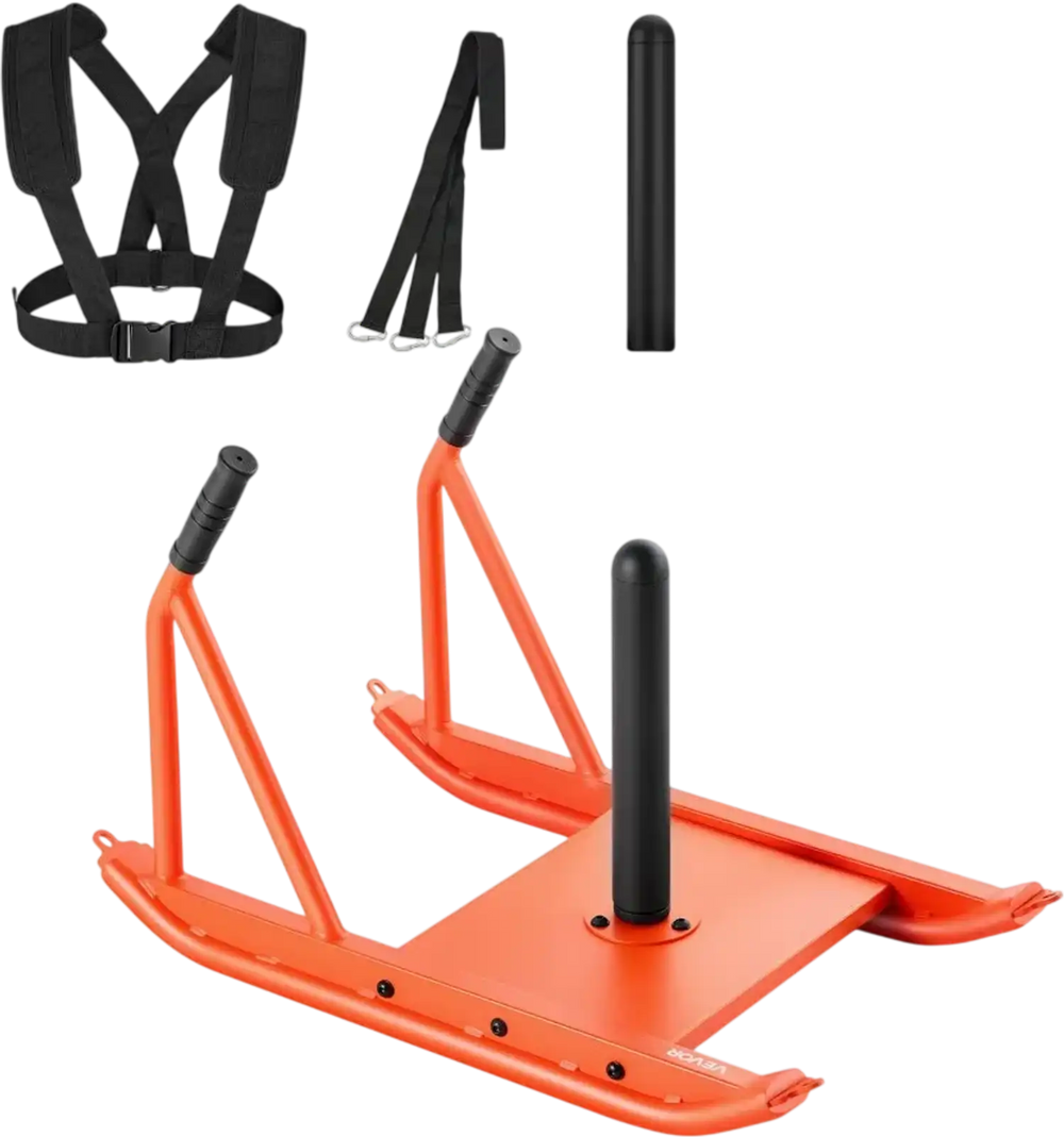 VEVOR Weight Sled, Steel Power Sled, Fitness Strength Training Sleds for Athletic Exercise Speed Improvement, Workout Fitness Equipment with Handle, Compatible with 1/2 in Weight Plates, Orange