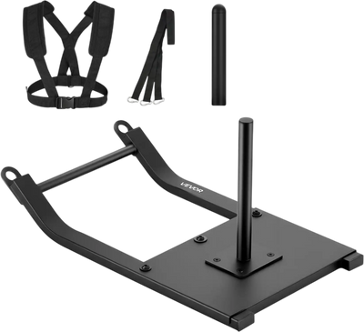 VEVOR Weight Sled, Steel Power Sled, Fitness Strength Training Sleds for Athletic Exercise Speed Improvement, Workout Fitness Equipment with Harness, Compatible with 1/2 in Weight Plates, Black