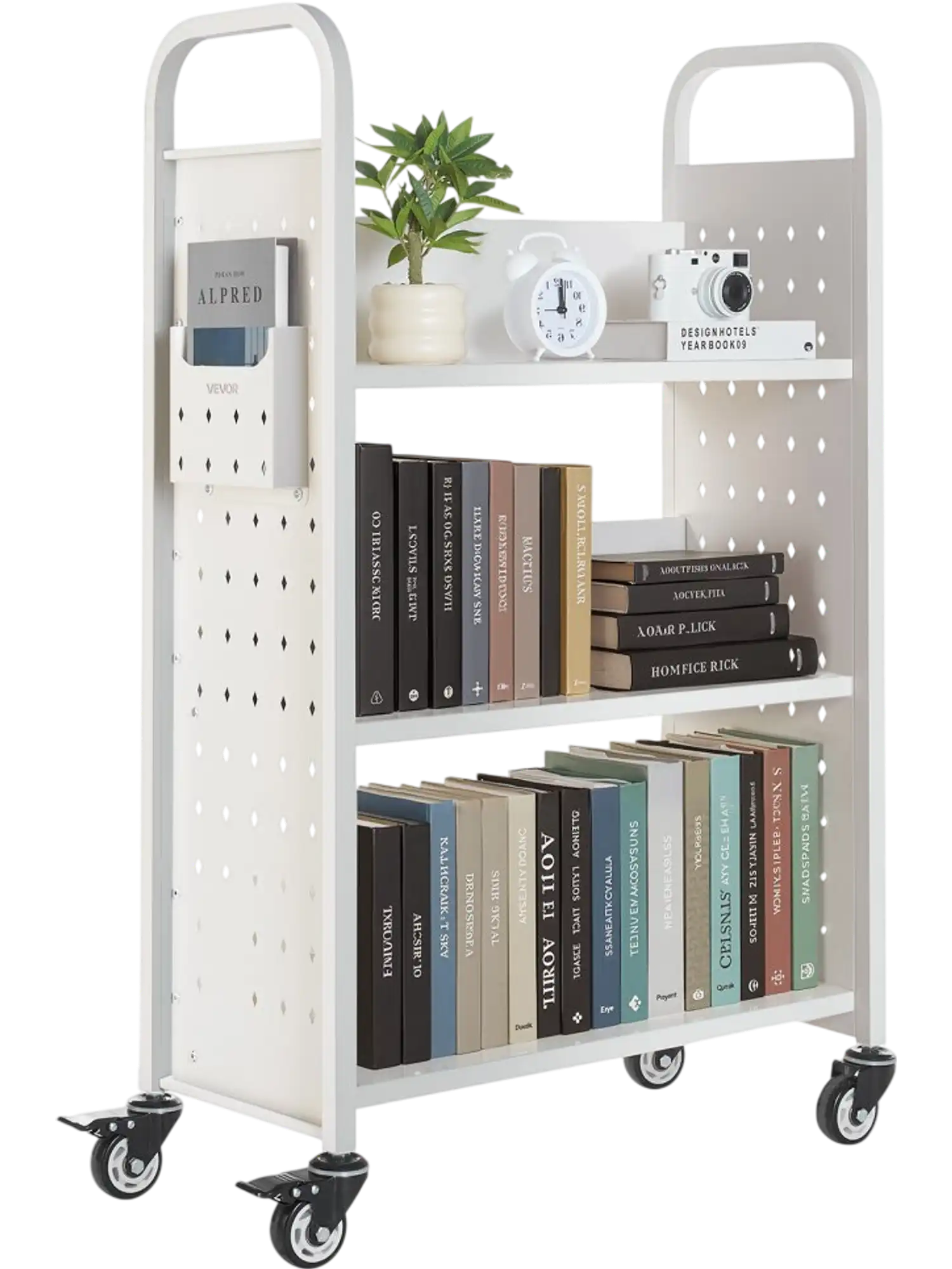 Vevor Book Cart 3-Tier Rolling Library Shelf White New