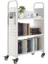VEVOR Rolling Library Book Cart, 330 lbs Capacity, 30.3 x 15 x 48.0-Inch Library Cart, Single Sided L-Shaped Shelves with 3-Inch Lockable Wheels, Book Truck for Home Shelves Office and School, White