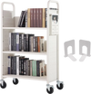 VEVOR Book Cart, 330 lbs Library Cart, 31.1" x 15.2" x 49.2" Rolling Book Cart, Single Sided L-Shaped Flat Shelves with 4-Inch Lockable Wheels for Home Shelves Office and School, Book Truck in White