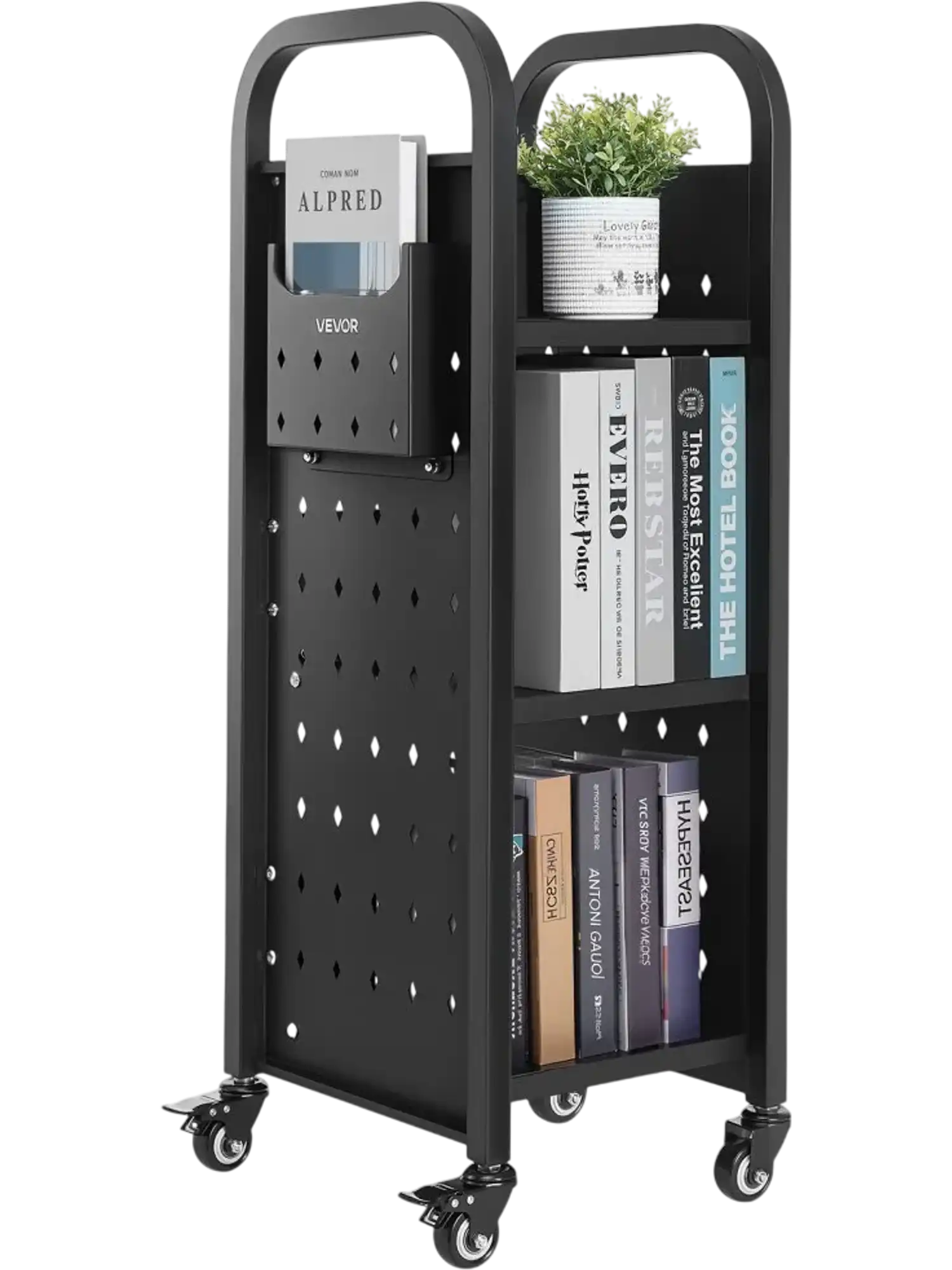 Vevor Book Cart 3-Tier Rolling Library Cart Black New