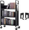VEVOR Book Cart, 330 lbs Library Cart, 31.1" x 15.2" x 49.2" Rolling Book Cart, Single Sided L-Shaped Flat Shelves with 4-Inch Lockable Wheels for Home Shelves Office and School, Book Truck in Black