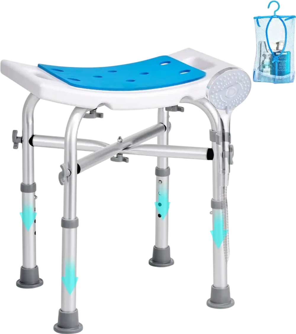 VEVOR Shower Chair for Inside Shower, Adjustable Height Shower Stool with Crossbar Support, Shower Seat for Shower Tub, Non-Slip Bench Bathtub Stool Seat for Elderly Disabled Adults Handicap, 500 lbs