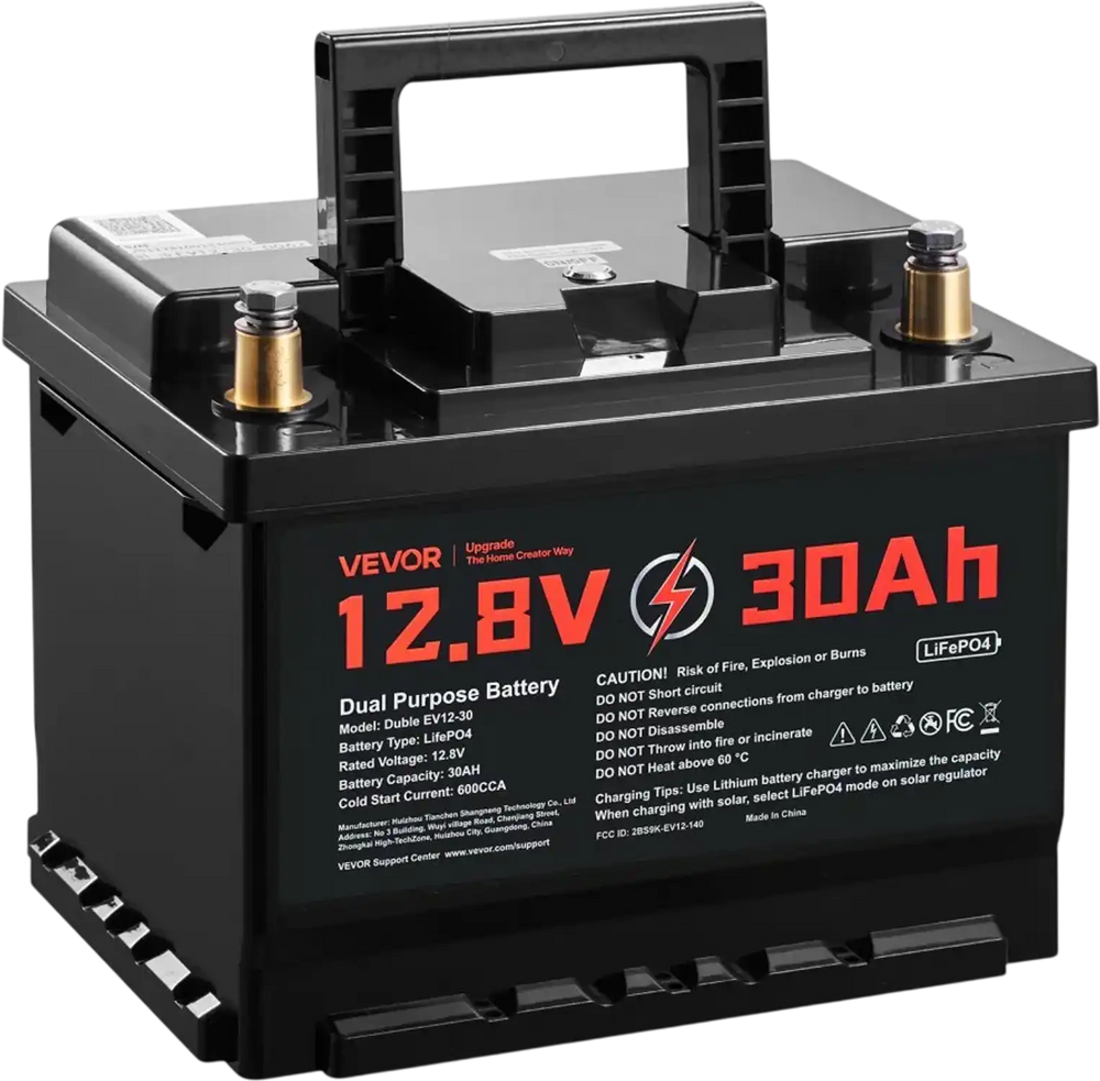 VEVOR 12V 30Ah Dual Purpose LiFePO4 Lithium Battery, 600 CCA Group 47, Car Start-Stop Lithium-ion Starter Battery Plus Deep Cycle, Built-in Smart BMS, for Automotive, Trolling Motor, Engine Starting