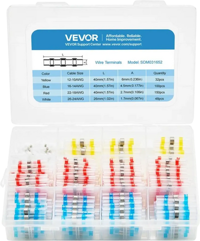 VEVOR Heat Shrink Butt Connectors, 330PCS, Waterproof Solder Seal Wire Connectors Kit, Electrical Terminals Insulated Solderless Wiring, 4 Colors 4 Sizes 26-10 AWG, for Industrial Marine Automotive